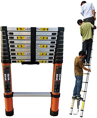 Hochleistungs-Teleskopleiter, zusammenklappbar, 6,2 m, 6 m, 5 m, 4 m, 3,8 m, 3,2 m, 2,6 m, 2 m, ausziehbare Teleskopleiter aus Aluminium für Dachböden, Tragkraft 150 kg (Größe: 2 m/6,5 Fuß) (2,6