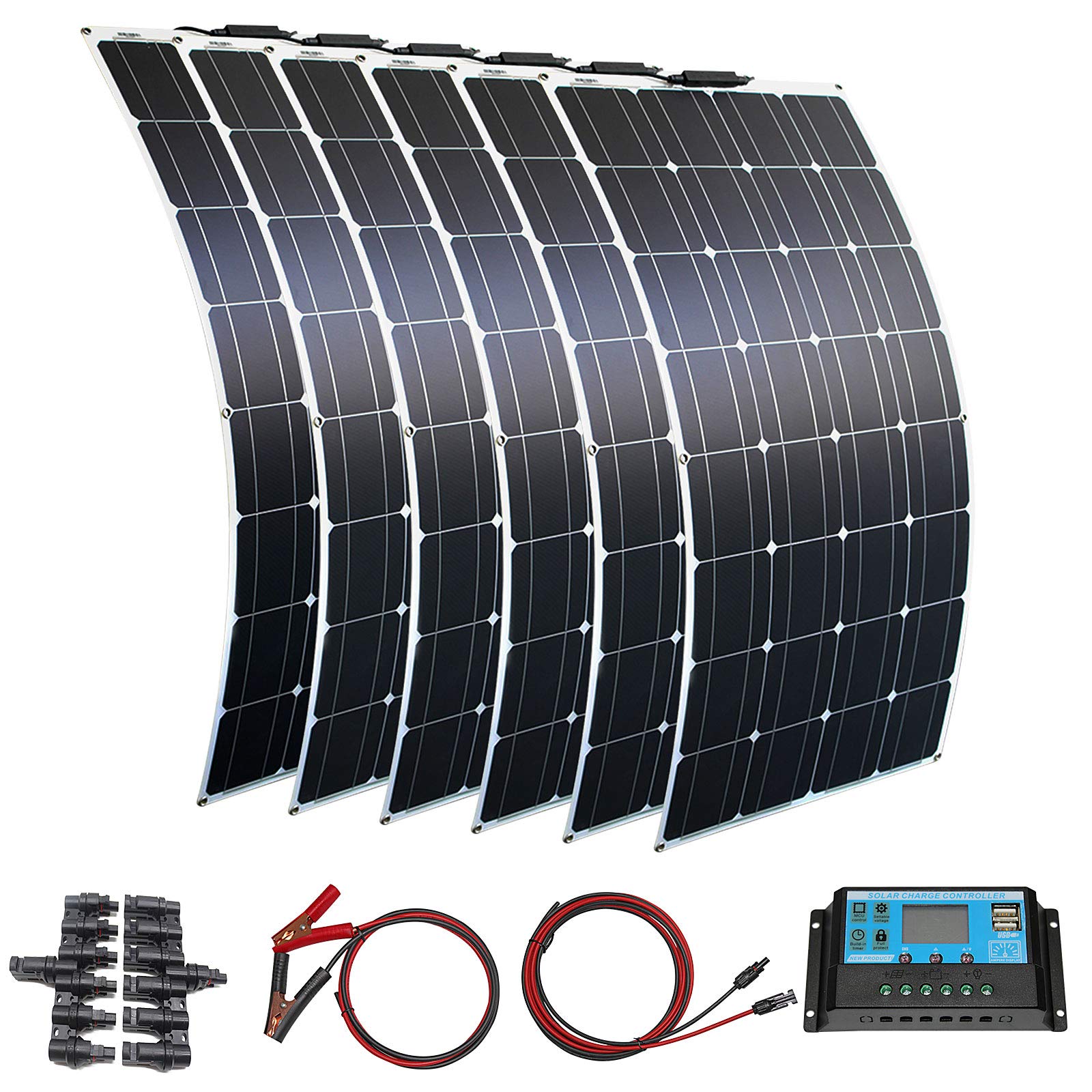 600W Flexibles Solarpanel Kit,6 stücke 100W monokristallin Solar Panel Solarladung mit 60 A Controller USB-Ausgang zum Aufladen von 12V-Batterien (belüftetes AGM-Gel) - für Auto,Boote, Dächer