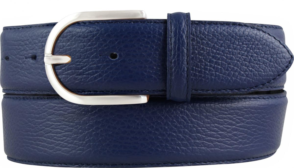 BELTINGER Damen-Gürtel aus gemasertem Leder mit Steppnaht 4 cm | Hochwertiger Ledergürtel mit Pigmentprägung 40mm Damen | Jeans-Gürtel mit runder Gürtelschließe4cm | Blau 95cm