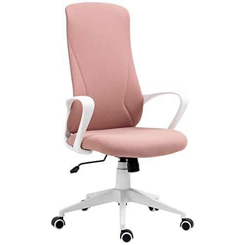 Vinsetto Bürostuhl mit Wippfunktion, Höhenverstellbarer Schreibtischstuhl, Ergonomischer Computerstuhl, Drehbarer PC Stuhl für Arbeitszimmer, Stretchstoff, Rosa