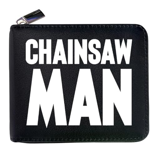 RYNDEX Chains-aw Man Geldtasche Anime, PU-Leder Münzbörsen mit Reißverschluss, Teenager Reisegeldbeutel für Taschengeld Fahrkarte(Color:Black 10)