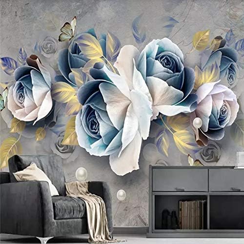 XLMING Lila Blau Rosa Blumen Und Schmetterlinge 3D Tapeten Home Esszimmer Sofa Schlafzimmer Wohnzimmer TV Hintergrund-150cm×105cm