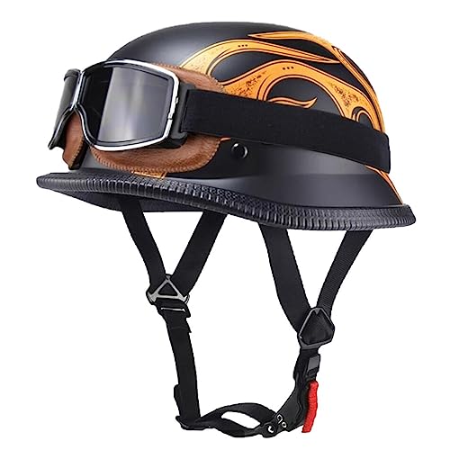 Retro Deutsche Halbhelm Öffnen Motorradhelm Halboffenen Halbschalenhelm ECE Genehmigt Jethelm Offenem Helm Mit Brille Cruiser Chopper Helm Mopedhelme Geeignet Erwachsene MäNner Frauen