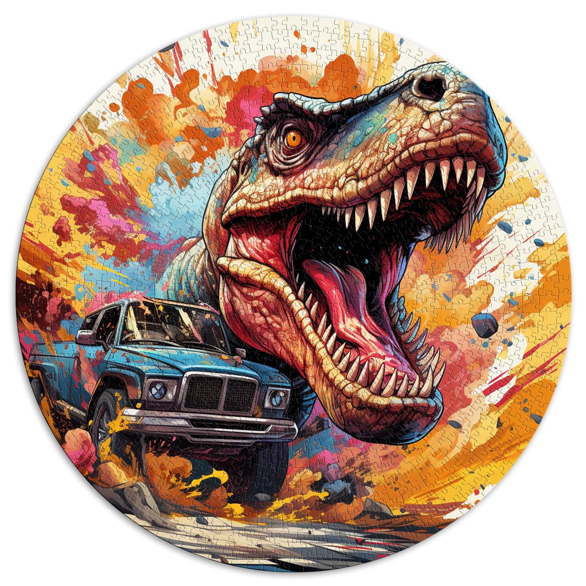 Puzzle zum Verschenken, Dinosaurier- und Offroad-Puzzle für Erwachsene, 1000 Teile, 67,5 x 67,5 cm, Lernpuzzle mit passendem Poster und Wissensblatt