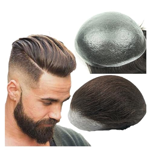 Perücke Männer 10 * 8 toupet for Männer 0,04mm Dünne Haut PU Echthaar Prothese und Haar Einheiten Haar Ersatz System Toupet für Herren(Dark brown)