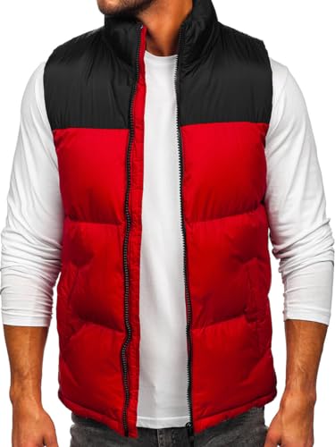 BOLF Herren Weste mit Stehkragen Steppweste Bodywarmer Daunenweste Reißverschluss Ärmellose Sportweste Zip Wärme Freizeit Outdoor Style 9969 Weinrot S [1U1]