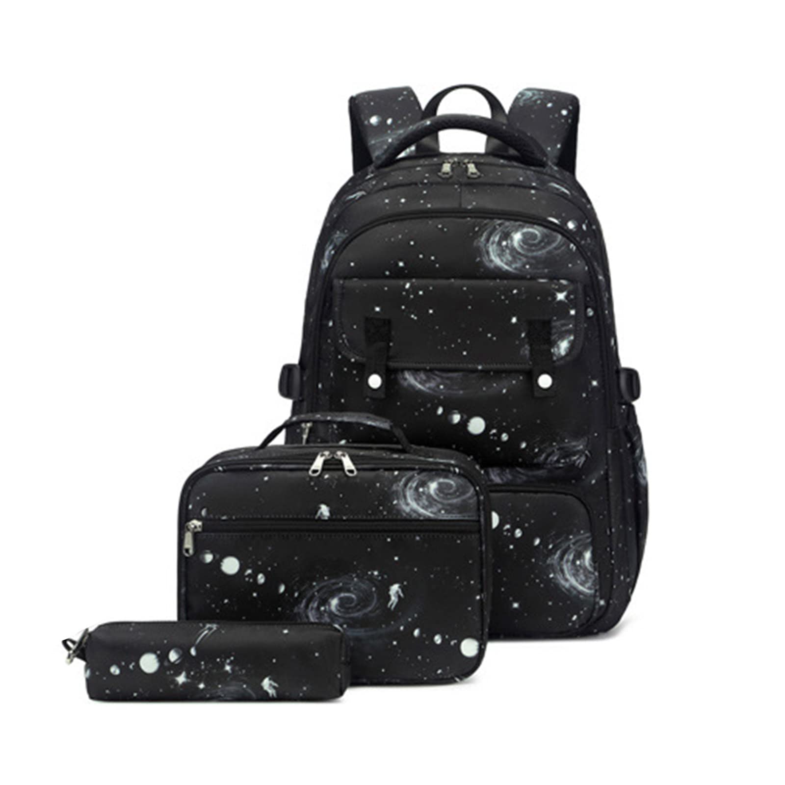 HDKEAN Rucksack, 3 Stück Mädchen Rucksack mit isolierter Lunchtasche, Federmäppchen, Schultaschen, Büchertaschen für Mädchen, mit Lunchtasche, Schwarz , As shown in the picture