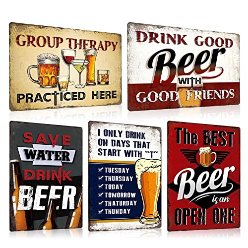 ZDFDC 5er Blechschilder Bar Set Retro Bier 20x30cm - Vintage Metall-schilder mit Lustig Spruch - Vintage Bier Bar-Schild Beer Geschenk für Bar Pub Club Partykeller Theken Deko (SET C)