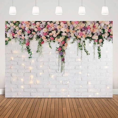 Blumen Ziegel Wand Hintergrund Blumen Rose Warm Weiß Hochzeit Fotografie Hintergrund Brautdusche Fotoanruf Boda Fotostudio 300x200cm