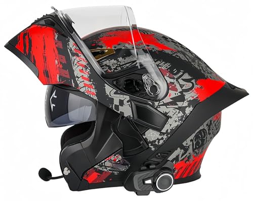 Modulare Bluetooth-Motorradhelme, ECE-zugelassener modularer Motorradhelm für Männer und Frauen, Rollerhelm mit Antibeschlag-Visier, zugelassen für Männer und Frauen C,M57-58CM