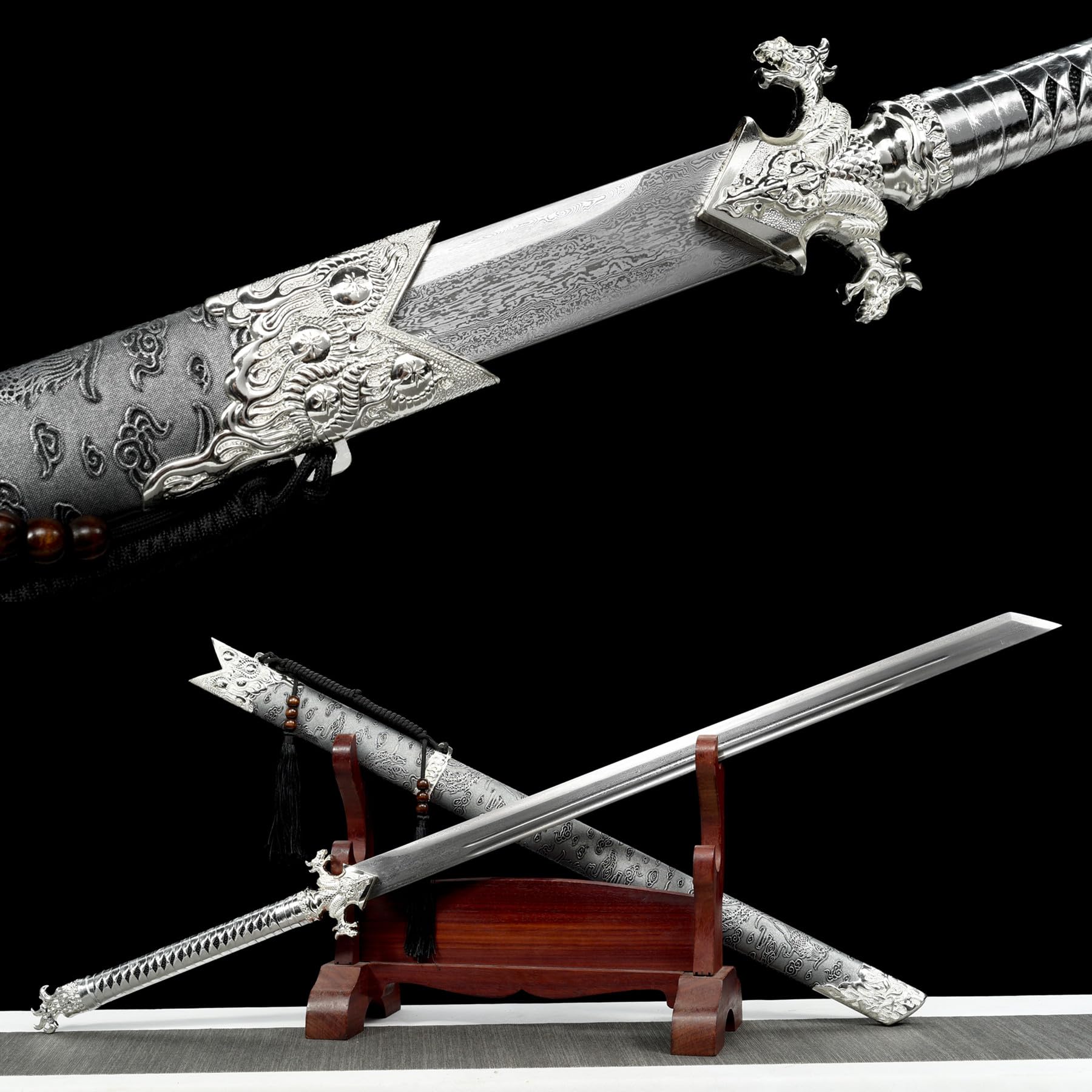 LQSMX sword 108cm Broadsword/scharf/Katana Schwert Handgeschmiedete Damaskus Stahl Faltschmiedetechnologie Collections, Gifts, Halloween, Role-Playing Games, Martial Arts Exercises