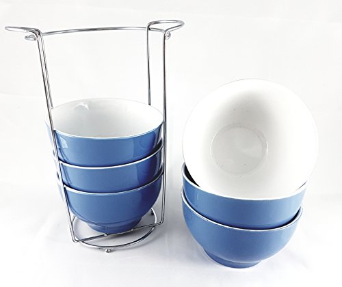 Wellgro XXL 7 TLG Set 680ml Müslischalen 6 Schüsseln Salatschüssel Suppenschalen HELLBLAU Reisschüssel Reisschale