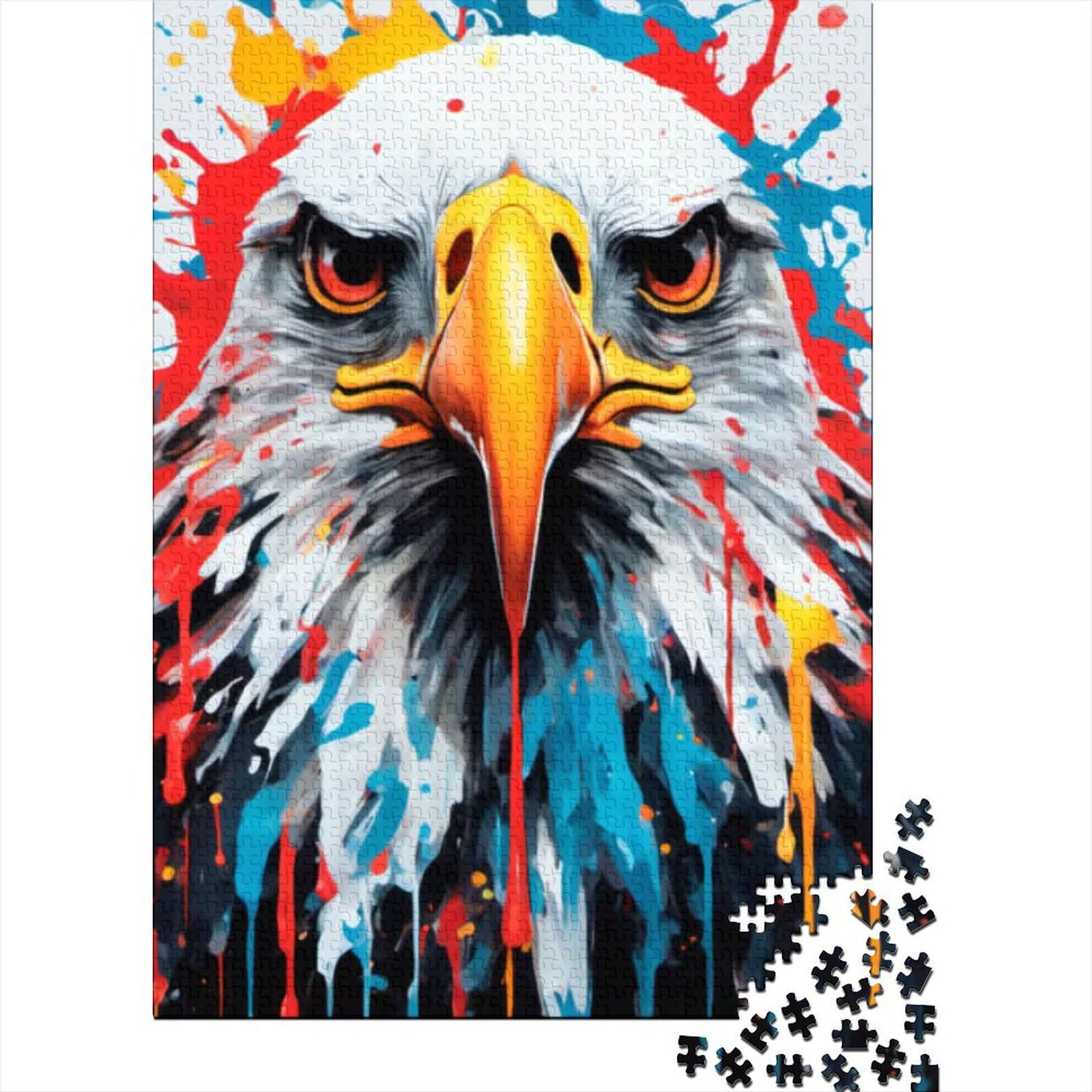 Dripping Paint Eagle Art Puzzles 1000-teiliges Puzzle für Erwachsene und Teenager, Holzpuzzles für Erwachsene und Teenager, zum Zeitvertreib zu Hause (Größe: 75 x 50 cm)