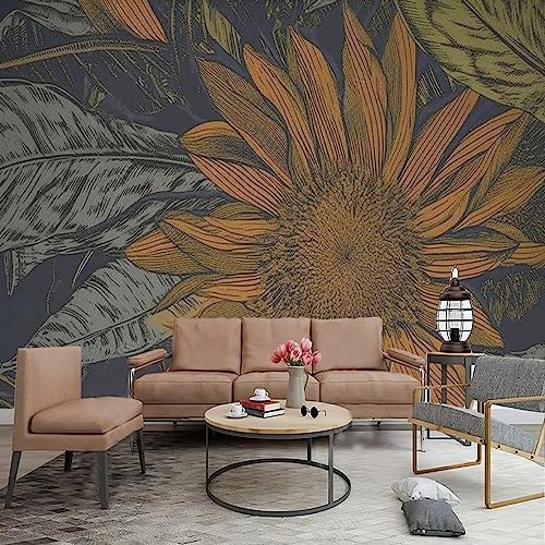 XLMING Einfache Vintage-Sonnenblume 3D Tapete Home Dekoration Wohnzimmer Sofa Schlafzimmer Tv Hintergrund Wand-430cm×300cm