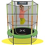 Kinetic Sports Trampolin Kinder Indoortrampolin Jumper 140 cm Randabdeckung Stangen gepolstert, Gummiseil-Federung Sicherheitsnetz Grün