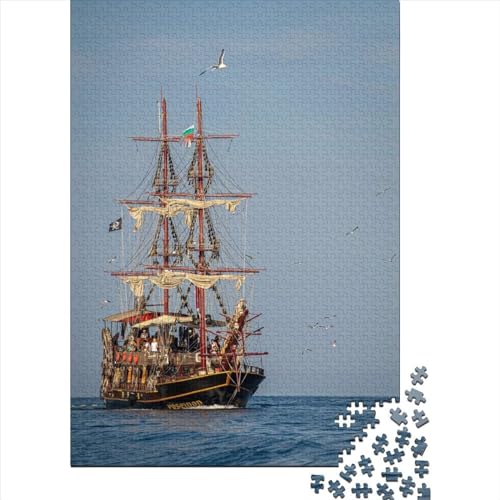 Holzschiff im Meer, Holzpuzzle für Erwachsene und Jugendliche von Erwachsenenpuzzles, 1000-teiliges Puzzle, Lernspiele, Heimdekorationspuzzle (Größe 29,53 x 19,69 Zoll)