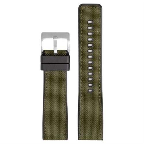 THBGTCNQ Uhrenarmband aus Canvas und Gummi, 20 mm, 22 mm, 24 mm, universelles Uhrenarmband mit Schnellverschluss, Herren-Nylonarmband for Smartwatches, Quarzuhren(Army green silver,20mm)