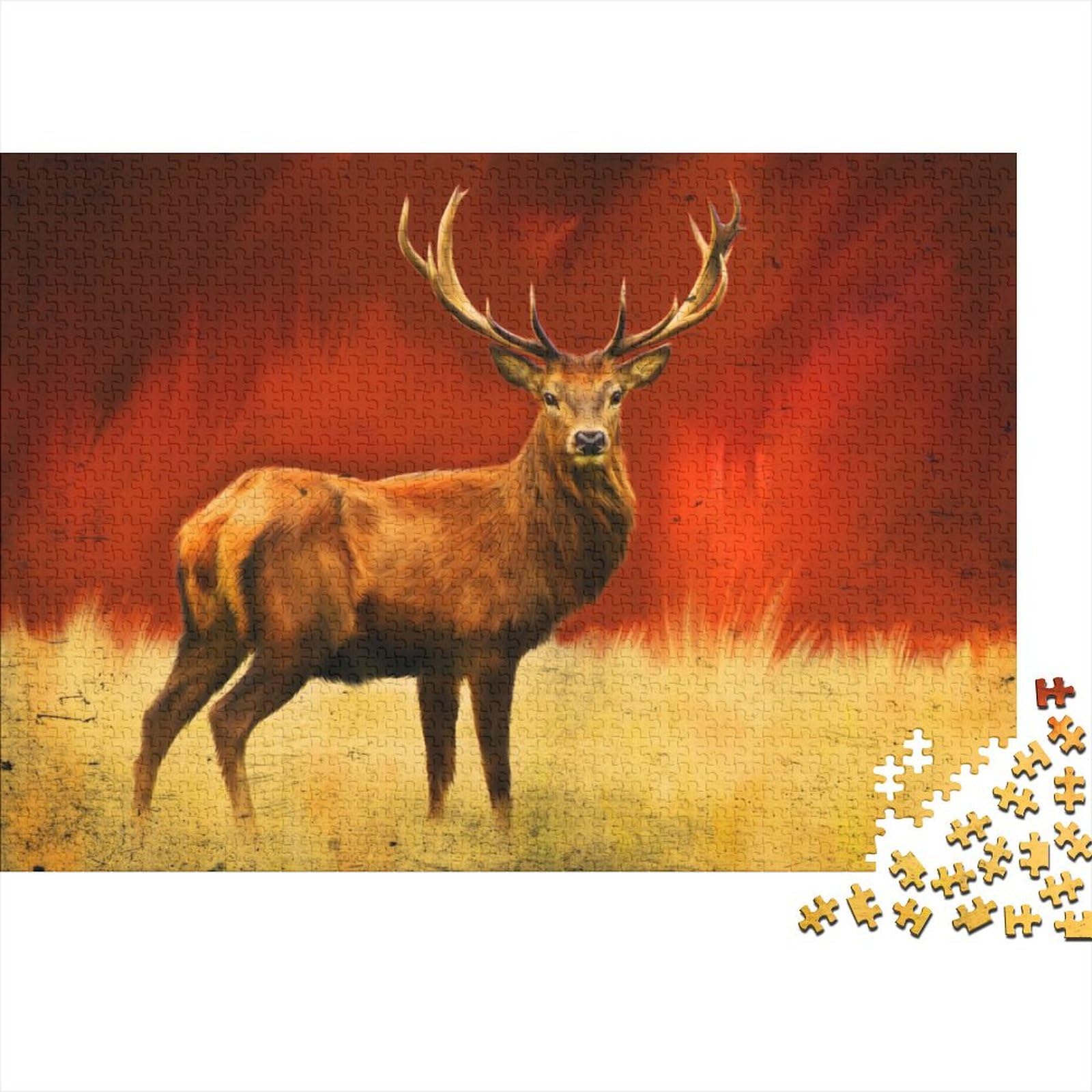 Kunstpuzzle für Erwachsene 1000 Teile Hirsch für Erwachsene 1000 Teile Puzzlegeschenke Entspannungspuzzlespiele - Denksportpuzzle (Größe 75x50cm)