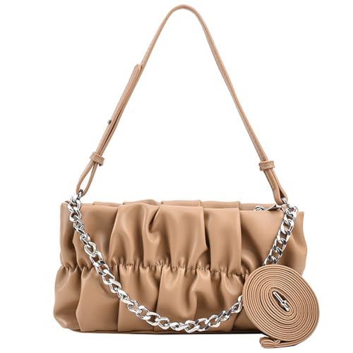 ohodhmnu Damen Tote Bag, Like Underarm Chian Shoulder Purse Bag Handbag Pleated Shoulder Bag for Women Girl Dating Travel Work, khaki, 15.6 inches