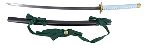 Katana S5046 von Toshiro Hitsugaya aus Bleach Inoffizielle Replik, 103 cm, Edelstahlklinge, grüner Schleife und bronzenem Verschluss, himmelblauer, weißer Linie umwickelter Griff