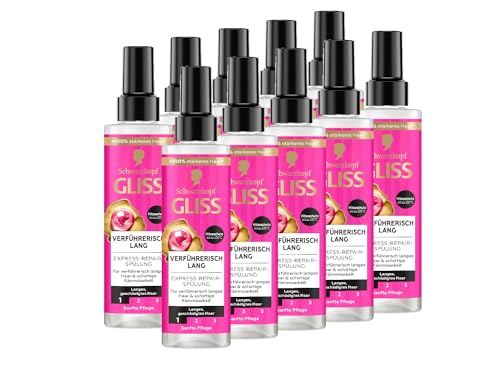 Gliss Express-Repair-Spülung Verführerisch Lang (10x 200 ml), Haarspülung für verführerisch langes Haar, Pflegespülung mit Hitzeschutz für Schutz vor zukünftigen Haarschäden