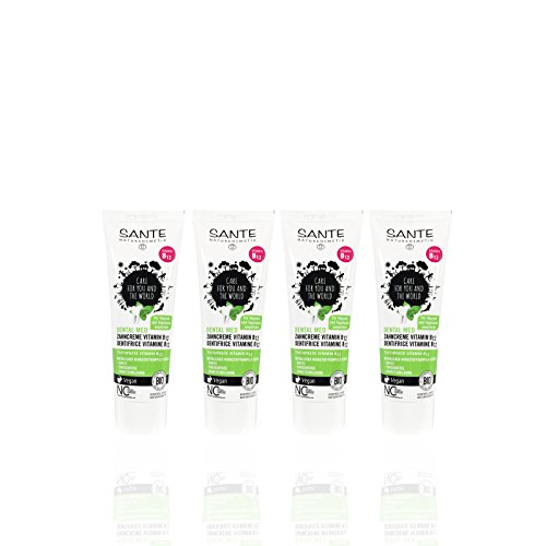 SANTE Zahncreme Vitamin B12 (4 x 75 ml), Salbei und Limone Geschmack, Bio Zahnpasta, Vegan, Fluoridhaltig, Naturkosmetik