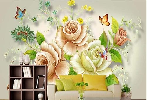 Bunte Blumen Schmetterlinge 3D Tapete Poster Restaurant Schlafzimmer Wohnzimmer Sofa TV Dekorative Wand-300cm×210cm