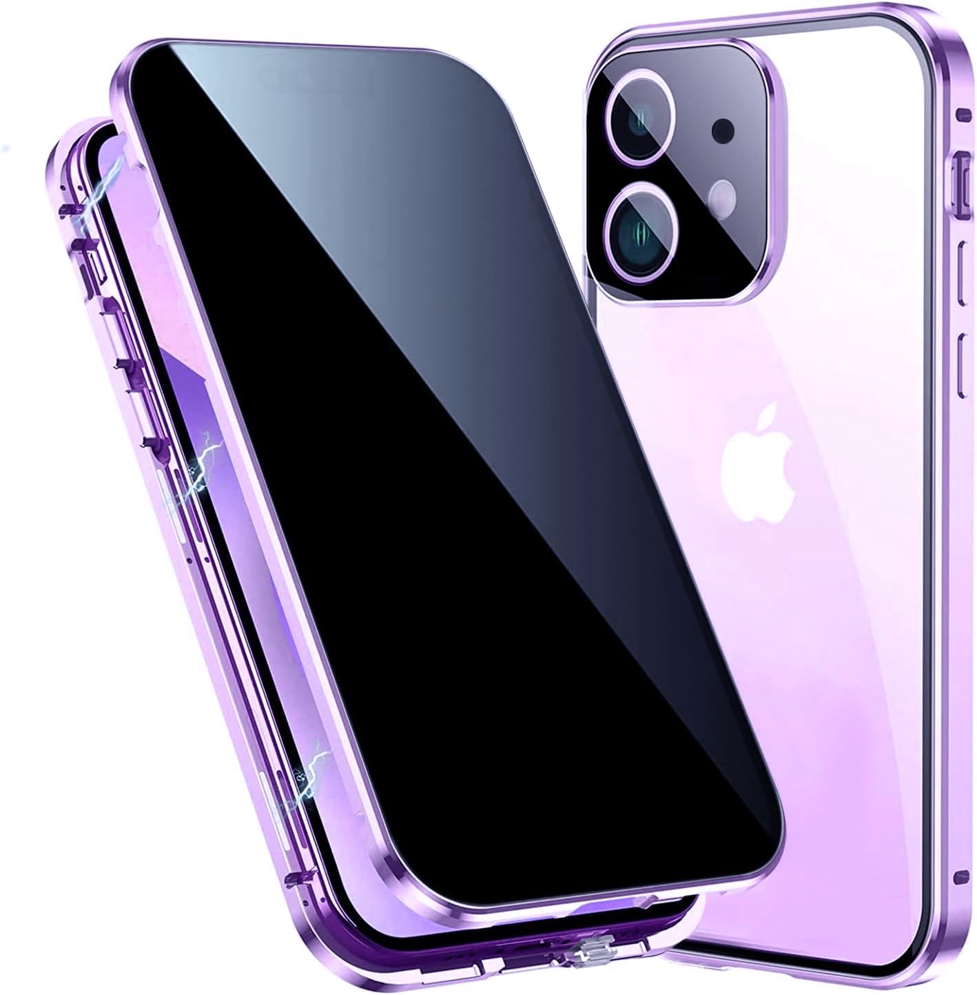 Anti spy Hülle für iPhone 12 Mini 360 Grad Ganzkörper HandyHülle Eingebaut Panzer Glas Sichtschutz Schutz Folie und Kamera len's Cover Stoßfest Komplettschutz Anti Peeping Case,Lila