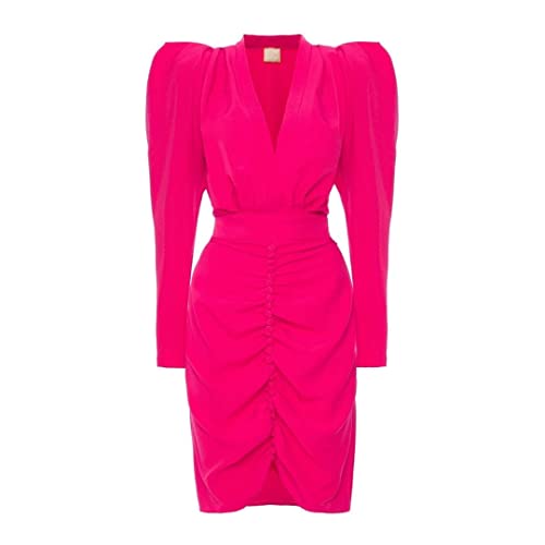 Swing Fashion Damen Kleid Elegant | Partykleid | Cocktailkleider | Abendkleid | Business Kleider | Festliches Kleid | Bleistiftkleid | Bodycon | V-Ausschnitt | Knielang | Langarm | Rosa | S(36)