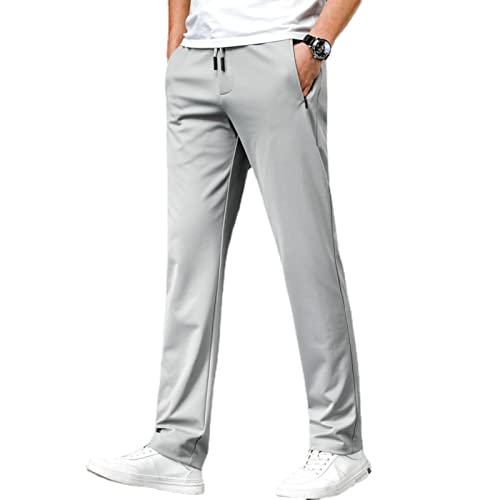 WINDEHAO Gerade Anti-Falten-Freizeithose für Herren, Übergröße 6XL,schnell trocknende Stretchhose,atmungsaktive Wander-Jogger-Sporthose aus Eisseide (Light Grey,6XL)