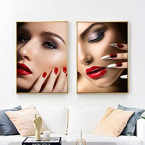 Beauty Nail Shop Kunst Poster Foto Wanddekoration Schönheit Wimpern Make-Up Druck Bild Home Leinwand Wandgemälde 60x90cmx2pcs Rahmenlos