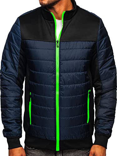 BOLF Herren Übergangsjacke Steppjacke Stehkragen Daunenjacke Reißverschluss Sportjacke Zip Wärme Freizeit Sport Basic Outdoor Casual Style M10012 Dunkelblau M [4D4]