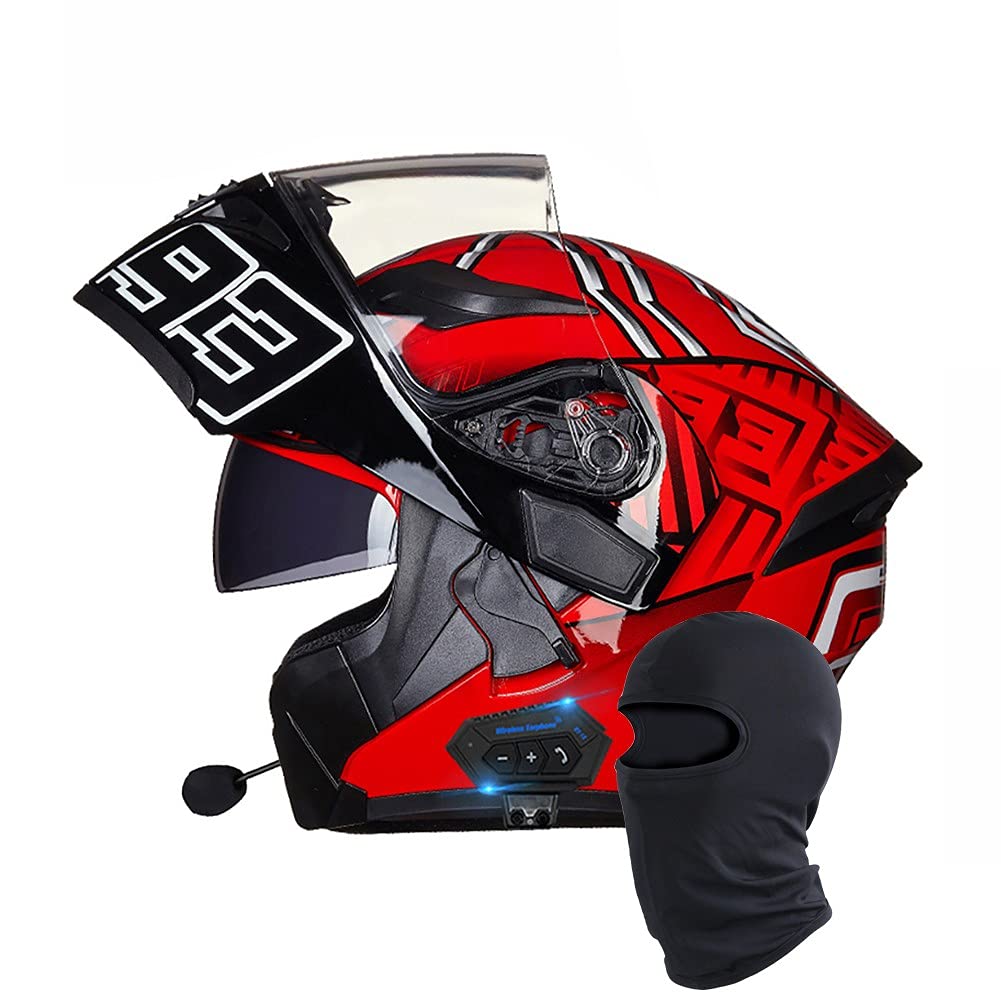 Klapphelm mit Bluetooth Motorradhelm Integralhelm Rollerhelm Fullface Helm Sturzhelm ECE mit Doppelvisier Sonnenblende Motocrosshelm für Damen Herren 55~65cm