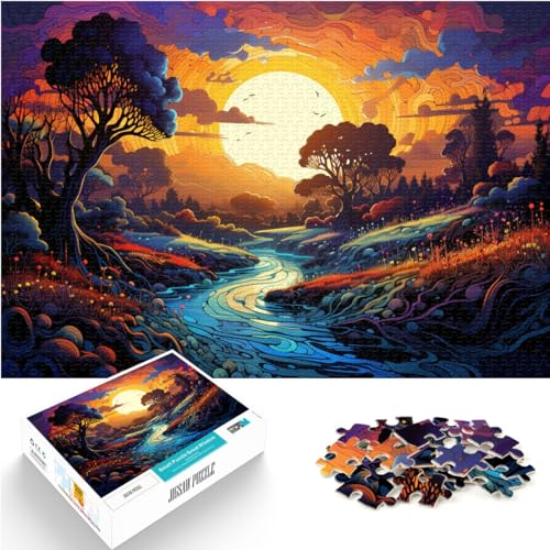 Puzzlespiel Fantasievolle, farbenfrohe Flusslandschaft. 1000-teiliges pädagogische Herausforderung mit vollständig ineinander greifenden und zufällig geformten Teilen (50 x 75 cm).