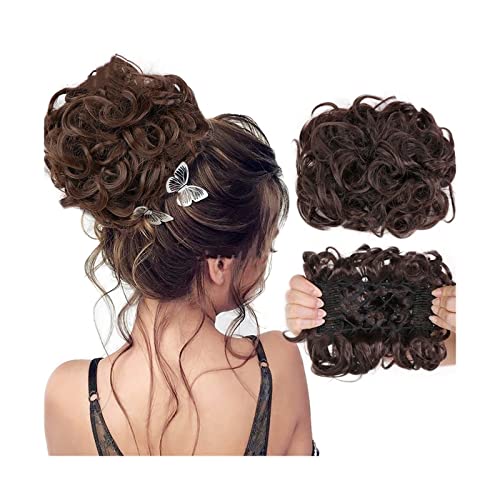 Bun Haarteile Kämme Clip-in-Pferdeschwanzverlängerungen for Frauen, unordentliches, lockiges Haar, Duttverlängerungen, synthetisches Hochsteckfrisur-Haarteil, Chignons, leicht dehnbares Haar Brötchen-