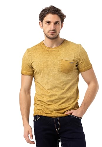 Cipo & Baxx Herren T-Shirt Sommer Sportlich Basic Rundhalsausschnitt Brusttasche Kurzarm Shirt Baumwolle CT784 Mustard XXL