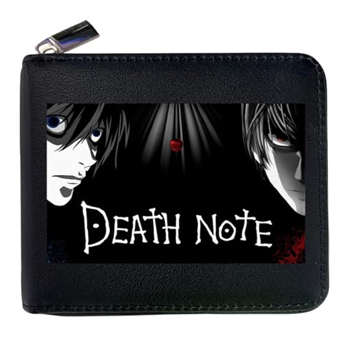 RYNDEX Death No. te Geldbörse Anime Mittelgroß, Leder Geldbörse mit Reißverschluss-Design, Reisegeldbeutel für Kinder Geld Geldscheinfach und Münzfach(Color:Black 9)