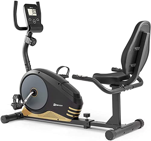 Hop-Sport Root Liegeergometer - Liegeheimtrainer mit Handpulssensoren, 9,5 kg Schwungmasse, 8 Widerstandsstufen - Sitzergometer max. Benutzergewicht 120 kg (Gold)