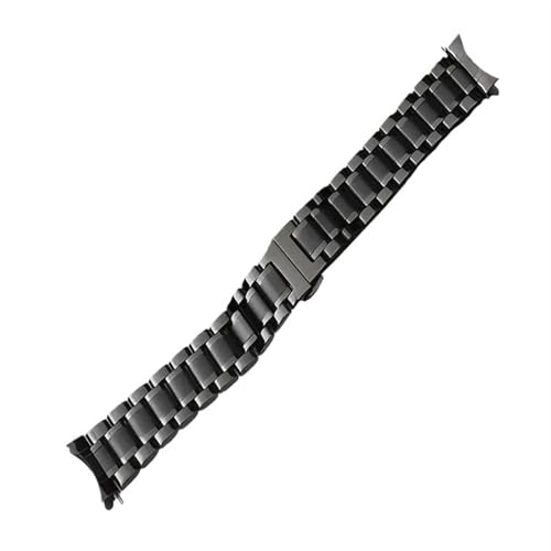 THBGTCNQ Edelstahlband mit gebogenen Enden, 20 mm, 22 mm, universelle Doppelknopfschnalle, Schnellwechselarmband(Black,20mm)