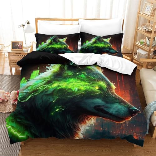 TROONZ Wolf Bettwäsche Set WildlifeBettbezug Set Atmungsaktive Mikrofaser Bettwäsche Für Junge Erwachsene Schlafzimmer, Weiche Bequemer Double（200x200cm）