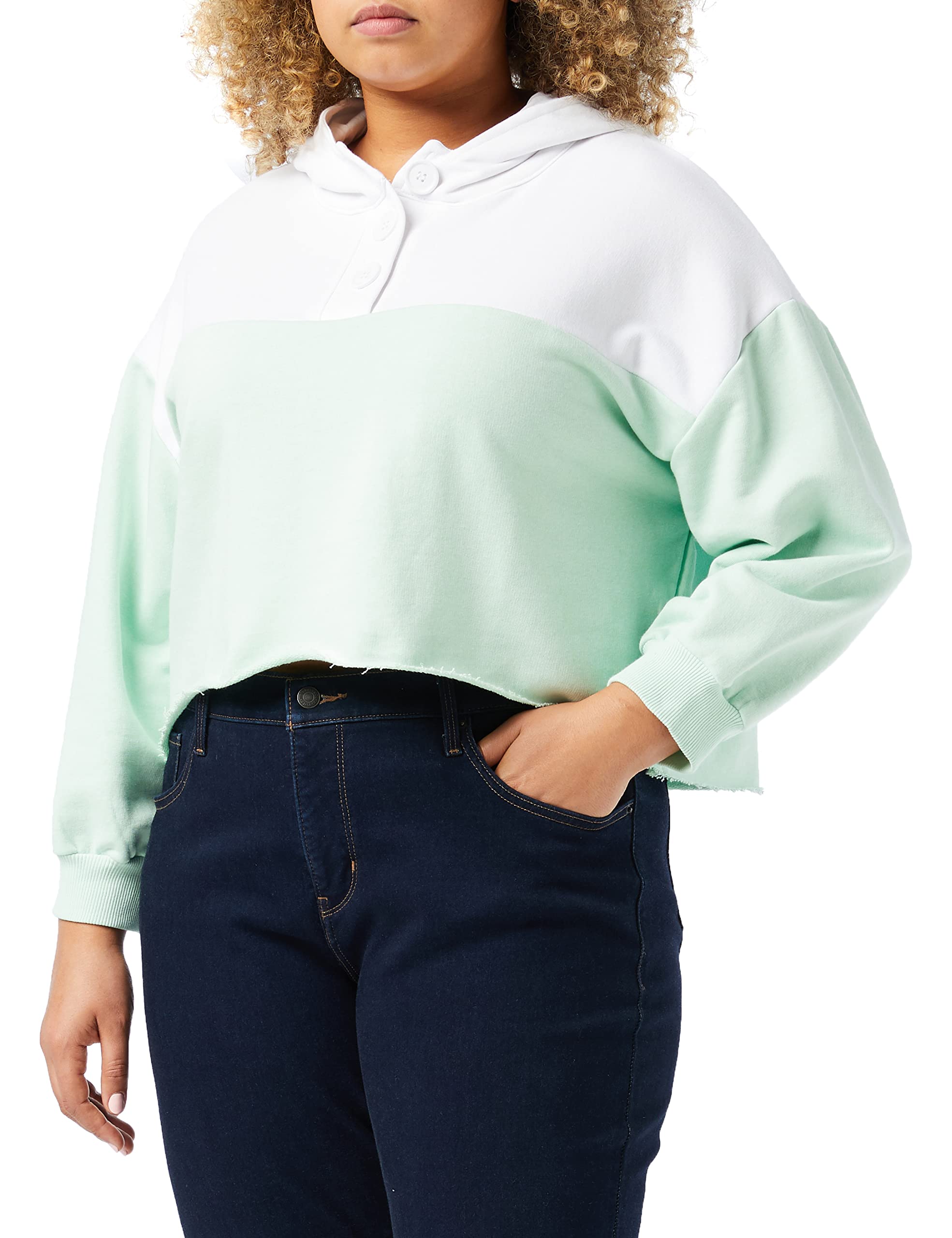 LTB Jeans Damen Ziyifo Kapuzenpullover, White Moonlight Jade Block 12839, XL