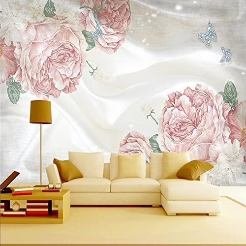 XLMING Zartrosa Blumen 3D Tapete Home Dekoration Wohnzimmer Sofa Schlafzimmer Tv Hintergrund Wand-350cm×256cm