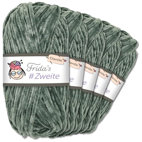 Frida`s #Zweite Wolle 5 x 100g Chenille Wolle Garn Amigurumi Stricken & Häkeln weich (20 - Dunkelgrau)