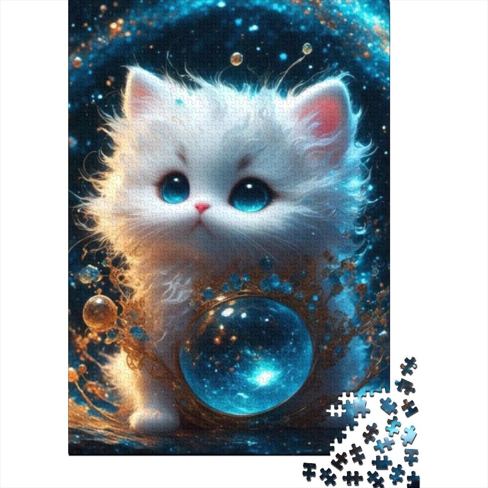 Süßes Katzen-Puzzle aus Holz für Erwachsene, 1000-teiliges Puzzle für Erwachsene und Teenager mit passendem Poster und Wissensblatt (Größe: 75 x 50 cm)