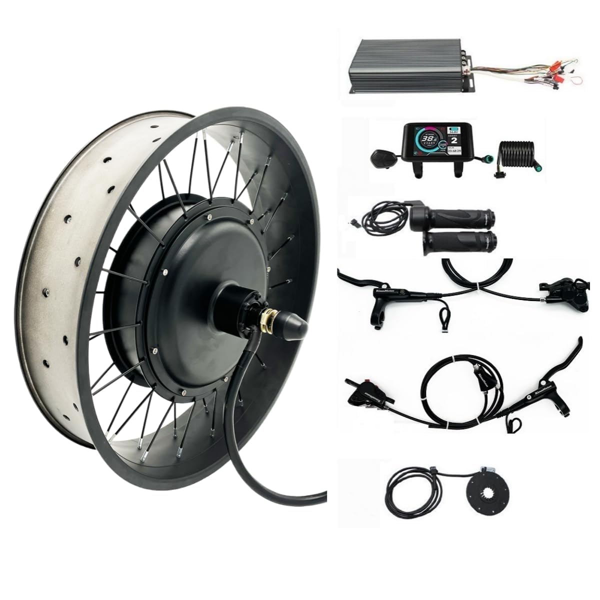 48 V 60 V 72 V 3000 W-5000 W 20/24/26 x 4,0 Zoll Fat Wheel E-Bike-Umrüstsätze mit intelligenter programmierbarer Sinuswellensteuerung, Ausfallbreite: 190 mm, 24 x 4,0 Zoll