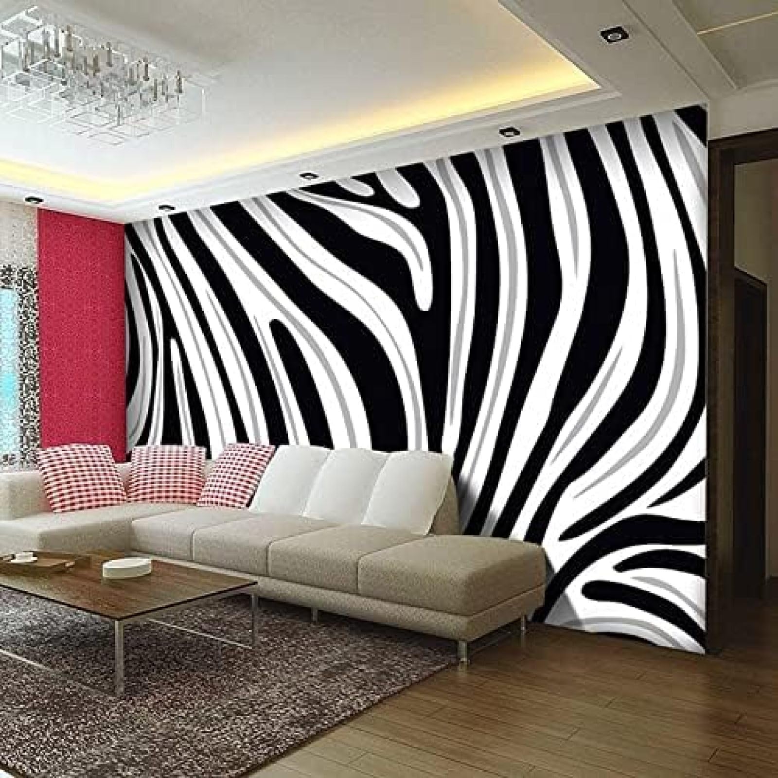 XLMING Schwarz-Weiß Gestreiftes Zebra 3D Tapete Wohnzimmer Sofa Schlafzimmer Esszimmer Home Dekoration Wand-200cm×140cm