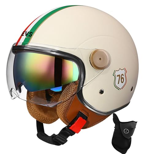 Offener Helm, Motorrad-Halbhelm, DOT/ECE-Zugelassener Motorrad-Sturzhelm Mit Sonnenblende, Retro-Vintage-Stil, Motorrad-Vespa-Jet-Helm Für Kinder, Jugendliche, Männer Und Frauen 10,L 58-59cmn