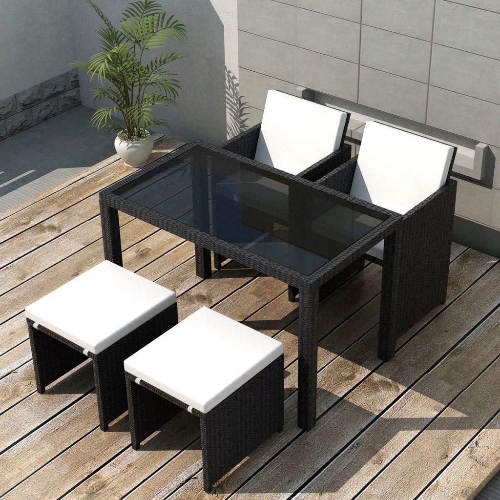 Tidyard Balkonset Balkonmöbel Garten Sitzgruppe Rattan 4 Personen Gartenmöbel Set Sitzgarnitur mit Auflagen Terassenmöbel Bistroset für Garten Balkon Terrasse, mit Auflagen, 11-TLG Schwarz