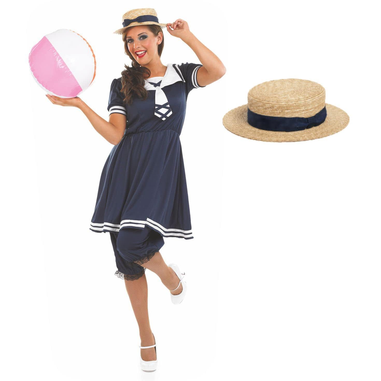 Fun Shack Badeanzug 20er Jahre Damen, Bay Kostüm Damen, Badeanzug Retro Gestreift, Kostüm Badeanzug, Badeanzug Fasching, Nostalgie Badeanzug, Badeanzug Karneval M