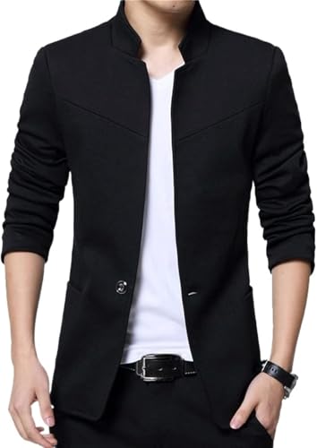 Herrenjacke Blazer Männer Flexible und leichte Jacken Männer Stehkragen Männer Blazer Slim Fit Herren Männer Übergröße,Schwarz,XXL